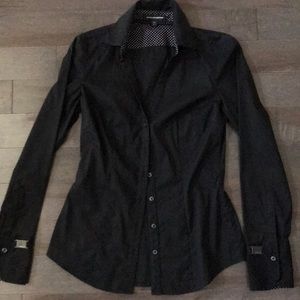 Express long sleeve black button down top